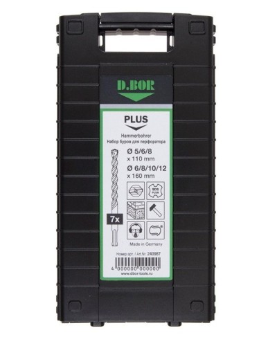 Набор буров SDS-plus V PLUS 7шт, 2-cutting (240987). Набор буров SDS-plus (5,6,8х110 мм; 6,8,10,12х160 мм). D.BOR в Рязани