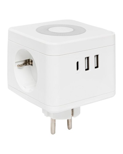 Тройник Куб 2 гнезда 2USB 2,4А+Type C + Ночник. Тройник Куб. EKF в Рязани