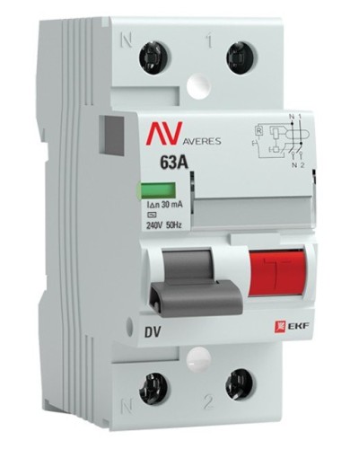 DV 2P 63А/ 30мА (AC)  AVERES (rccb-2-63-30-ac-av). Выключатели дифференциального тока (УЗО). EKF в Рязани