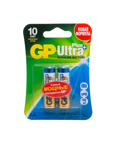 GP Ultra Plus Alkaline 15A AA (GP 15AUP-2CR2), упак. 2 шт. БЛИСТЕР. Алкалиновые батарейки. GP Batteries в Рязани