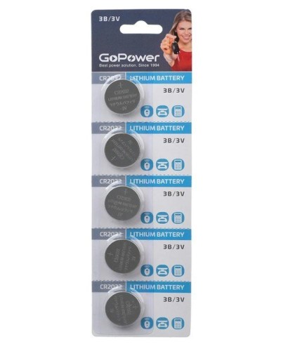 CR2032 GoPower, упак. 5 шт., БЛИСТЕР. Литиевый элемент питания. GoPower в Рязани