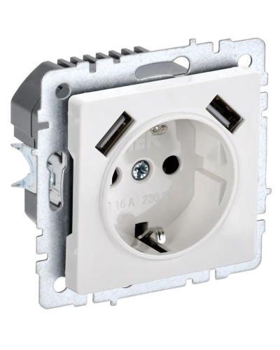 Розетка с з/к с USB A+A 2,1А РЮш10-1-БрБ белый BRITE (BR-R14-16-U21-D21-K01). Розетка с заземлением с защитными шторками, 2,1А. IEK в Рязани