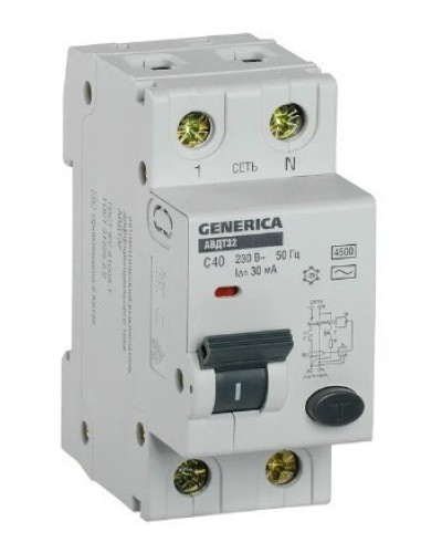 GENERICA АВДТ 32 C40 2Р 30мА (MAD25-5-040-C-30). Автоматический выключатель дифференциального тока. IEK в Рязани