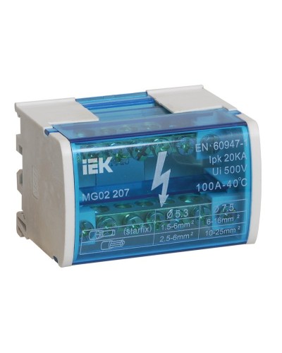 ШНК 2х7 L+PEN (YND10-2-07-100). Шина на DIN-рейку в корпусе (кросс-модуль). IEK в Рязани