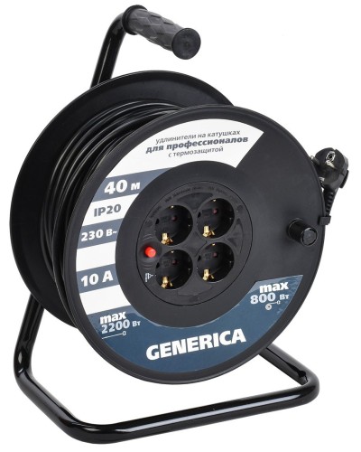 УК40 4 места 2P+PE, 40м GENERICA (WKP10-10-04-40-G). Удлинитель на катушке с термозащитой, 3х1,0кв.мм. IEK в Рязани