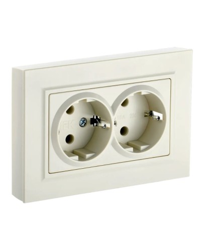 Розетка 2-местная с з/к РС12-3-БрКр бежевый BRITE (BR-R21-16-K10-F). Розетка с заземлением без защитных шторок в сборе. IEK в Рязани