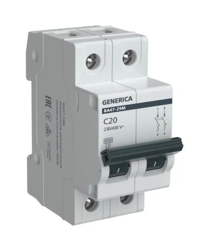 GENERICA ВА47-29М 2P C 20А 4,5кА (MVA21-2-020-C-G). Автоматический выключатель. IEK в Рязани