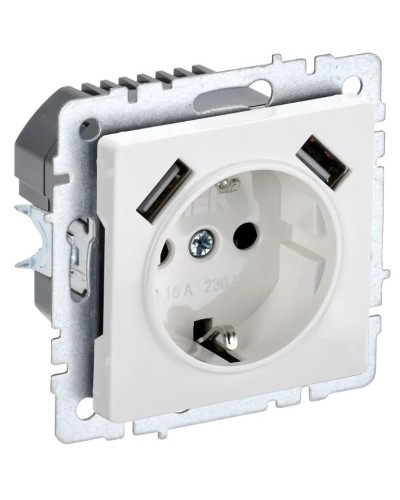 Розетка с з/к с USB A+A 3,1А РЮш10-2-БрБ белый BRITE (BR-R14-16-U21-D31-K01). Розетка с заземлением с защитными шторками, 3,1А. IEK в Рязани