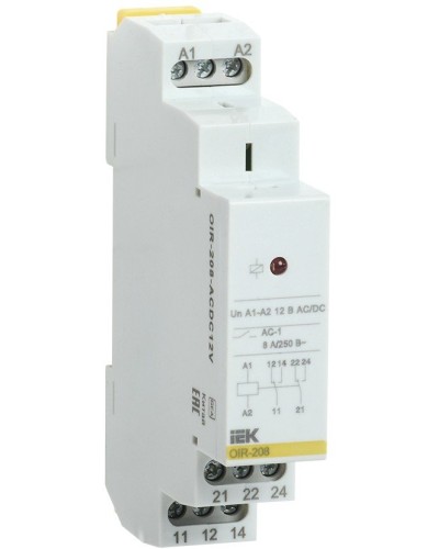 Реле промежуточное модульное OIR 2 контакта 8А 12В AC/DC (OIR-208-ACDC12V). Реле промежуточное модульное. IEK в Рязани