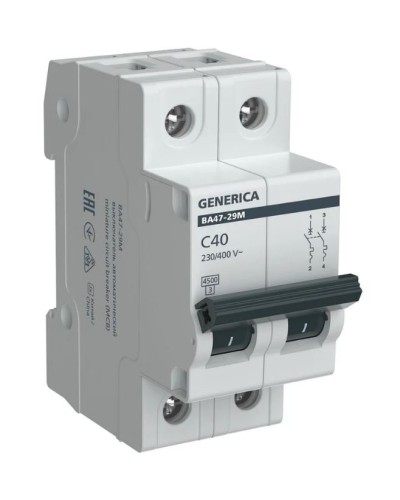 GENERICA ВА47-29М 2P C 40А 4,5кА (MVA21-2-040-C-G). Автоматический выключатель. IEK в Рязани