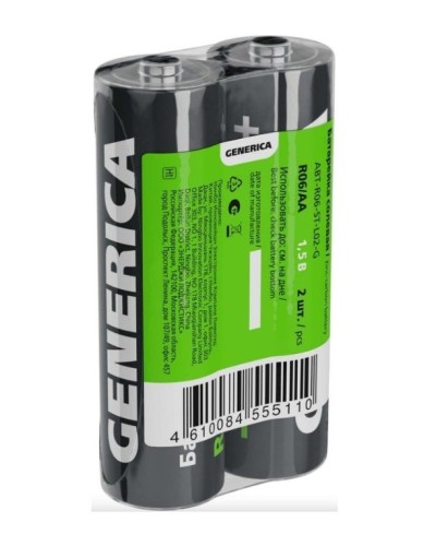 Батарейка солевая R06/AA GENERICA (2 шт) (ABT-R06-ST-L02-G). Батарейка солевая. IEK в Рязани