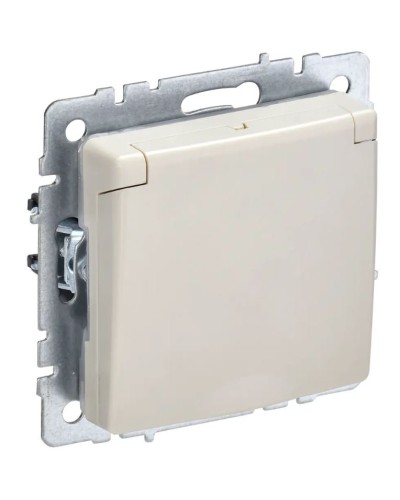 Розетка с з/к РСбш10-3-БрКр бежевый BRITE (BR-R16-16-K10). Розетка с заземлением с защитными шторками и крышкой. IEK в Рязани