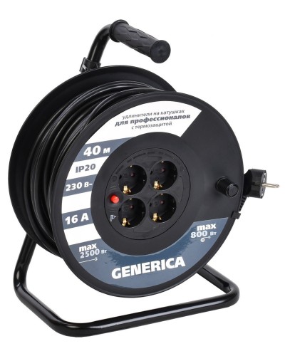 УК40 4 места 2P+PE, 40м GENERICA (WKP20-16-04-40-G). Удлинитель на катушке с термозащитой, 3х1,5кв.мм. IEK в Рязани