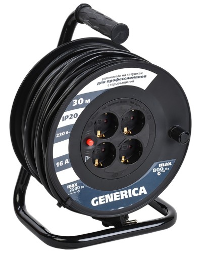 УК30 4 места 2P+PE, 30м GENERICA (WKP20-16-04-30-G). Удлинитель на катушке с термозащитой, 3х1,5кв.мм. IEK в Рязани