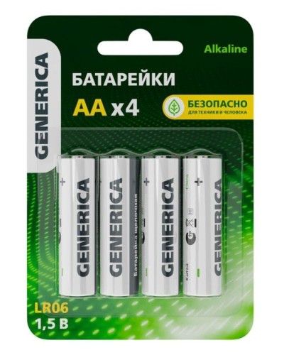 Батарейка Alkaline LR06/AA GENERICA (4 шт) (ABT-LR06-ST-L04-G). Батарейка щелочная. IEK в Рязани
