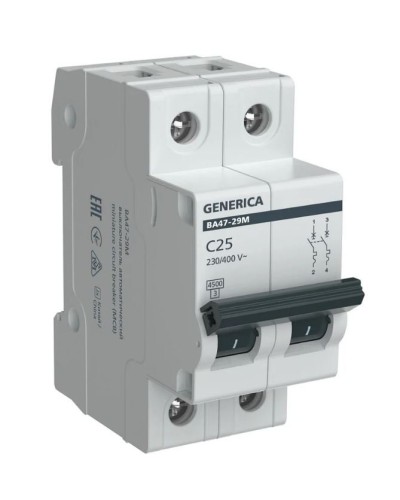 GENERICA ВА47-29М 2P C 25А 4,5кА (MVA21-2-025-C-G). Автоматический выключатель. IEK в Рязани