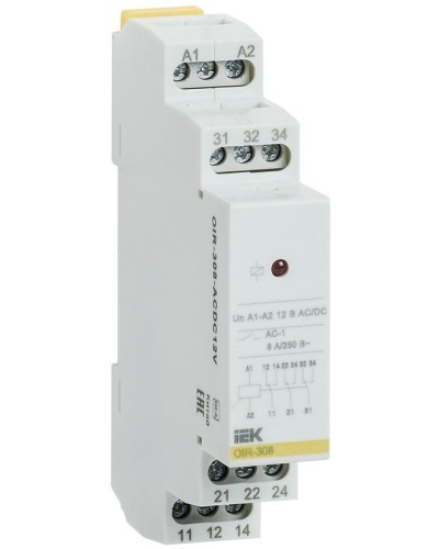 Реле промежуточное модульное OIR 3 контакта 8А 12В AC/DC (OIR-308-ACDC12V). Реле промежуточное модульное. IEK в Рязани