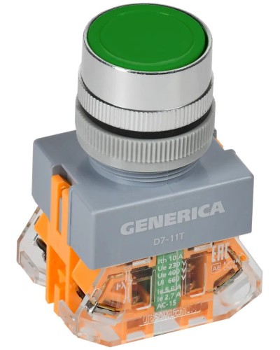 Кнопка D7-11T d=22мм зеленая GENERICA (BBT50-11T-3-21-K06-G). Кнопка управления с фиксацией. IEK в Рязани