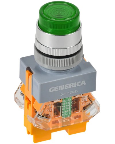 Кнопка D7-11DNZS d=22мм зеленая GENERICA (BBT50-11DNZS-3-11-K06-G). Кнопка управления с подсветкой и фиксацией. IEK в Рязани