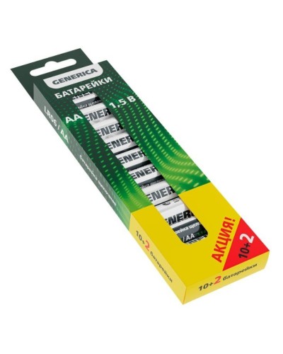 Батарейка Alkaline LR06/AA GENERICA (12 шт) ПРОМО (ABT-LR06-ST-B12-G). Батарейка щелочная. IEK в Рязани