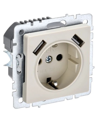 Розетка с з/к с USB A+A 2,1А РЮш10-1-БрКр бежевый BRITE (BR-R14-16-U21-D21-K10). Розетка с заземлением с защитными шторками, 2,1А. IEK в Рязани