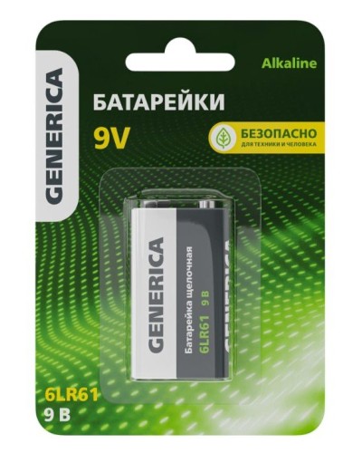 Батарейка Alkaline 6LR61 9V GENERICA (ABT-6LR619V-ST-L02-G). Батарейка щелочная. IEK в Рязани