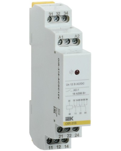 Реле промежуточное модульное OIR 3 контакта 16А 12В AC/DC (OIR-316-ACDC12V). Реле промежуточное модульное. IEK в Рязани