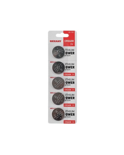 Литиевые батарейки CR2430 3 V 300 mAh (30-1109). Элемент питания. Rexant в Рязани