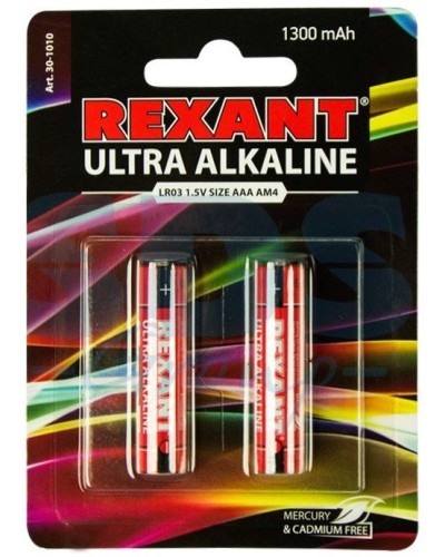 Ультра алкалиновая батарейка AAA/LR03 1,5 V 2 шт. блистер REXANT (30-1010). Элемент питания. Rexant в Рязани