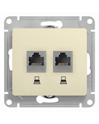 Glossa розетка RJ45+RJ45 2-местная, кат. 5Е, скрытой установки, механизм, бежевый (GSL000285KK). Розетка компьютерная. Systeme Electric в Рязани