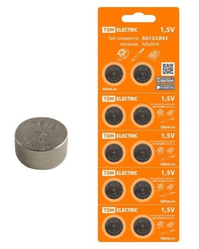 AG12/LR43 Alkaline 1,5V BP-10 TDM (SQ1702-0046). Элемент питания. TDM ЕLECTRIC в Рязани