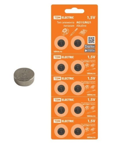 AG1/LR621 Alkaline 1,5V BP-10 TDM (SQ1702-0045). Элемент питания. TDM ЕLECTRIC в Рязани