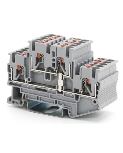Клемма двухуровневая, зажим push-in, 2.5 кв.мм, серая (VPRTT-2.5-PV-GY). Клемма проходная, 4 точки подключения, уровни соединены перемычкой. ДКС в Рязани