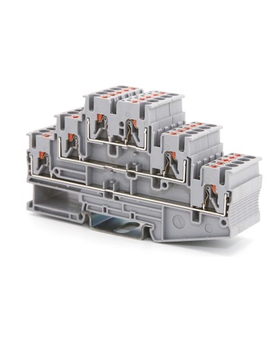 Клемма трехуровневая, зажим push-in, 2.5 кв.мм, серая (VPR-2.5-3L-GY). Клемма проходная, 6 точки подключения. ДКС в Рязани