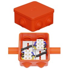 Коробка JBS080 85х85х50, 6 вых., 3P (0,15-2,5 мм²) (43001HF). Коробка монтажная, огнестойкая, без галогена. Экопласт