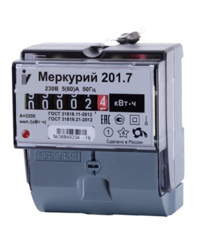 Меркурий 201.7 1ф 5-60А 1 класс точности, 1 тариф (00000032680). Счетчик электроэнергии. Инкотекс в Рязани