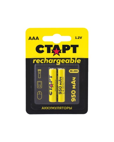 СТАРТ HR03 (AAA, 950mah), упак. 2 шт. БЛИСТЕР. Перезаряжаемые аккумуляторы. СТАРТ в Рязани