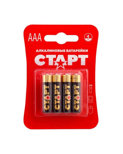 СТАРТ LR03-BL4 (1,5 В, AAA, LR03), упак. 4 шт. БЛИСТЕР. Алкалиновые батарейки. СТАРТ в Рязани