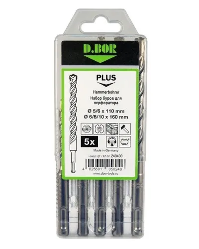 Набор буров SDS-plus V PLUS 5шт, 2-cutting (240400): Набор буров SDS-plus (5,6х110 мм; 6,8,10х160 мм) в Рязани