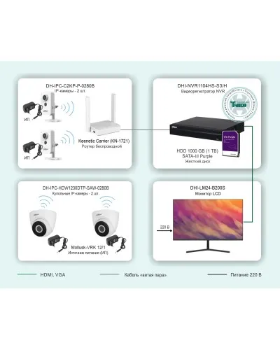 ТСН-029. Беспроводная система видеонаблюдения на основе IP-камер Dahua с использованием Wi-Fi технологии. Dahua в Рязани