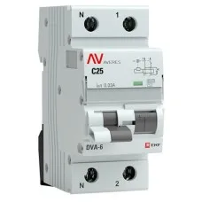 DVA-6 1P+N 25А (C) 30мА (AC) 6кА  AVERES (rcbo6-1pn-25C-30-ac-av). Автоматический выключатель дифференциального тока. EKF
