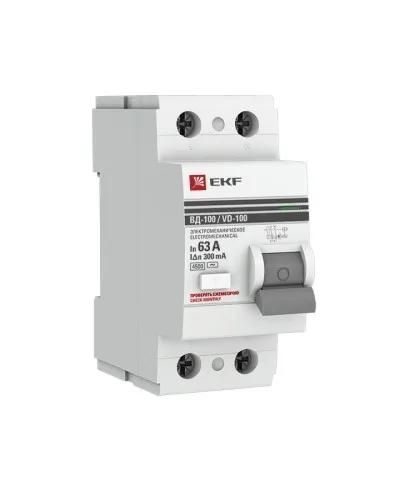 УЗО ВД-100 2P 63А 300мА тип AC эл-мех  PROxima (elcb-2-63-300-em-pro). Выключатель дифференциального тока (УЗО). EKF в Рязани