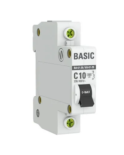 Автоматический выключатель 1P 10А (C) 4,5кА ВА 47-29 Basic (mcb4729-1-10C). Автоматический выключатель. EKF в Рязани