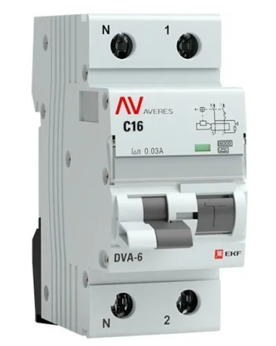 DVA-6 1P+N 16А (C) 30мА (A) 6кА  AVERES (rcbo6-1pn-16C-30-a-av). Автоматический выключатель дифференциального тока. EKF в Рязани