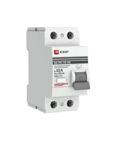 УЗО ВД-100 2P 63А 100мА тип AC эл-мех  PROxima (elcb-2-63-100-em-pro). Выключатель дифференциального тока (УЗО). EKF в Рязани