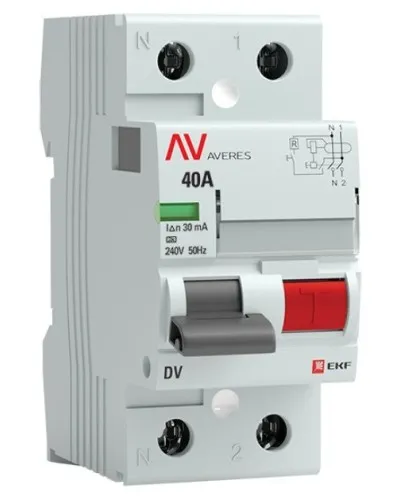 DV 2P 40А/ 30мА (AC)  AVERES (rccb-2-40-30-ac-av). Выключатели дифференциального тока (УЗО). EKF в Рязани