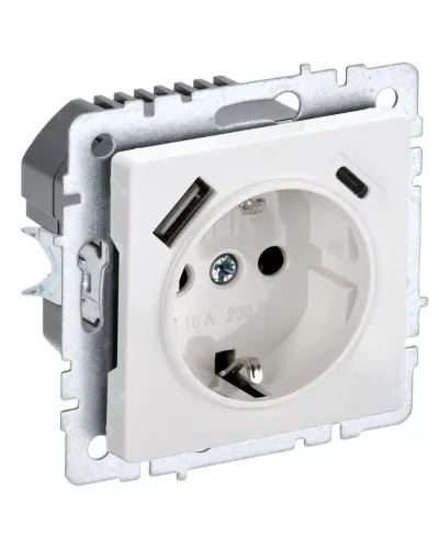 Розетка с з/к с USB A+C 18Вт РЮш11-1-БрБ белый BRITE (BR-R14-16-U22-018-K01). Розетка с заземлением с защитными шторками, 18Вт. IEK в Рязани