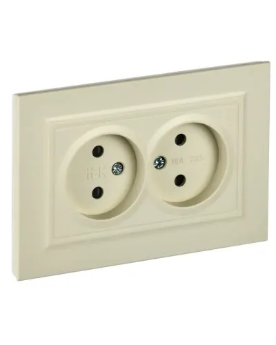 Розетка 2-местная без з/к РСш12-2-БрКр бежевый BRITE (BR-R23-10-K10-F). Розетка без заземления с защитными шторками в сборе. IEK в Рязани