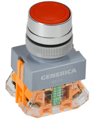 Кнопка D7-11T d=22мм красная GENERICA (BBT50-11T-3-21-K04-G). Кнопка управления с фиксацией. IEK в Рязани