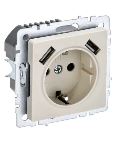 Розетка с з/к с USB A+A 3,1А РЮш10-2-БрКр бежевый BRITE (BR-R14-16-U21-D31-K10). Розетка с заземлением с защитными шторками, 3,1А. IEK в Рязани